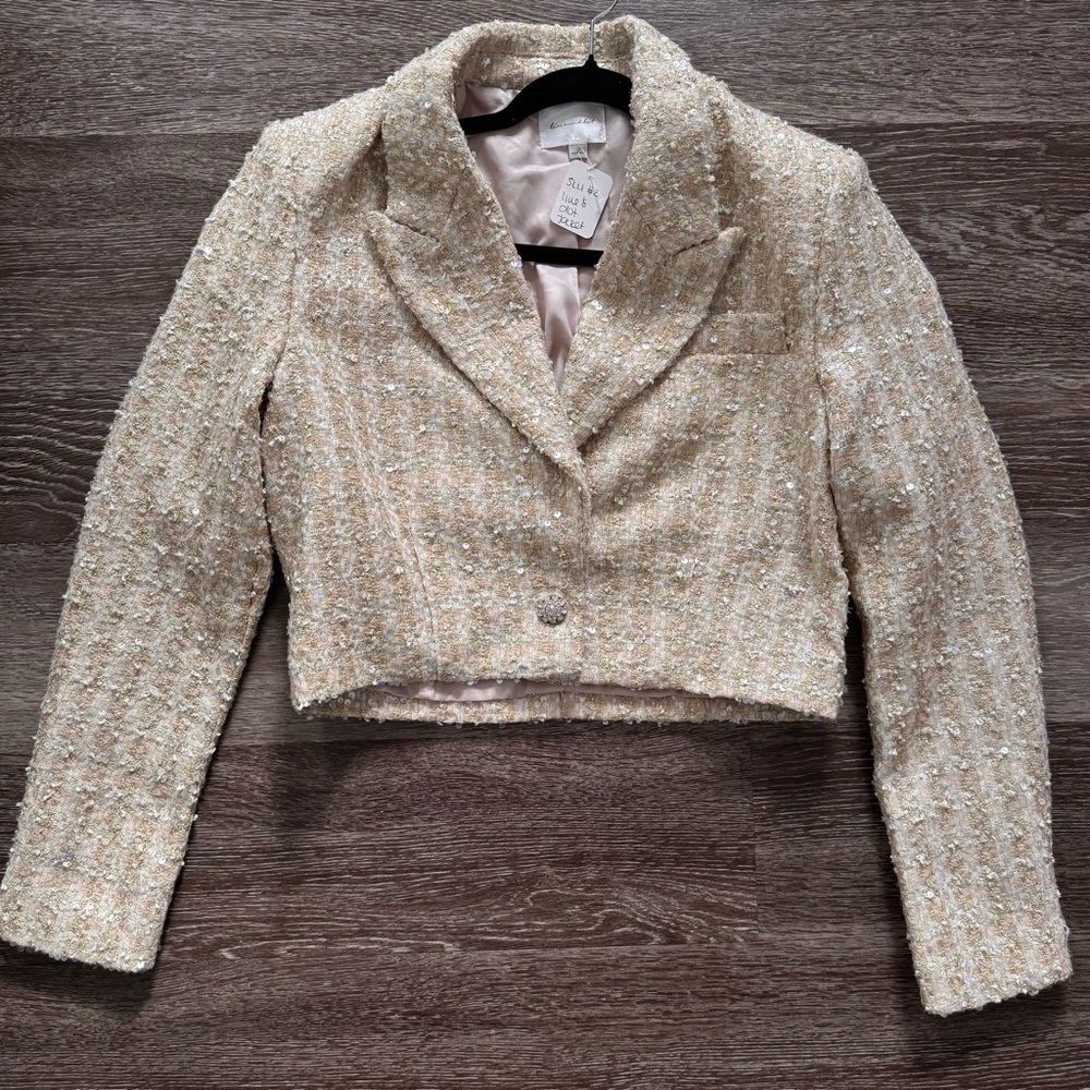 Line & Dot Cream Sequin Textured Blazer